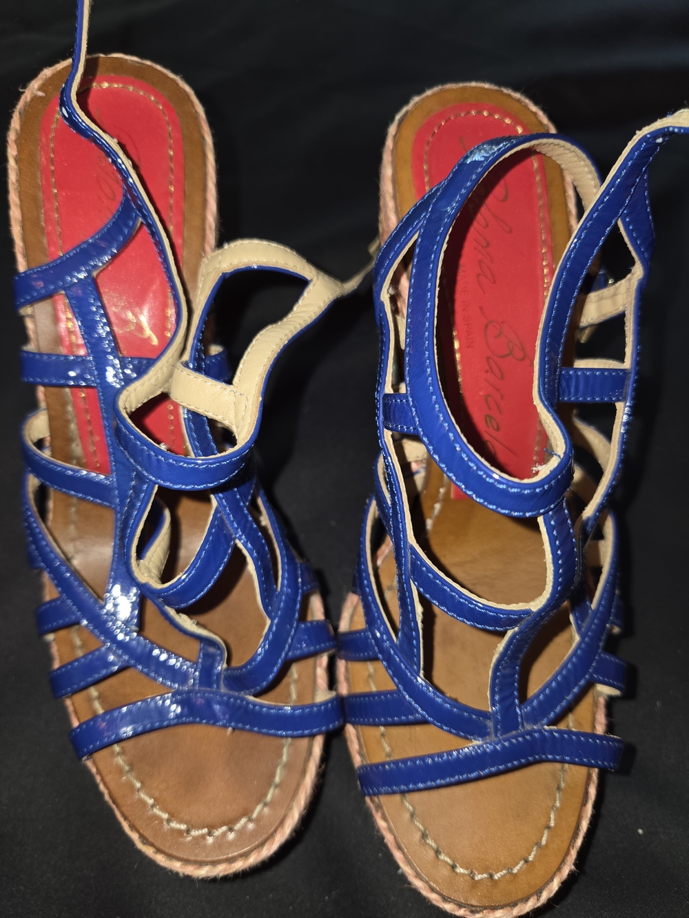 Paloma Barceló Blue Strappy Espadrille Sandals with Cream Trim
